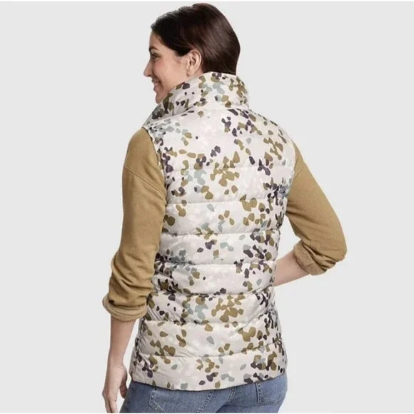 Eddie Bauer Down Puffer Vest Women’s 2XL Stratus Therm Print Zip Outdoor Ecru - Picture 2 of 9
